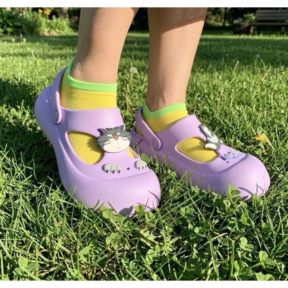 MINISO®️ Disney Cinderella Lucifer Cat Purple Puffy Clogs Size 7 Womens MEDIUM